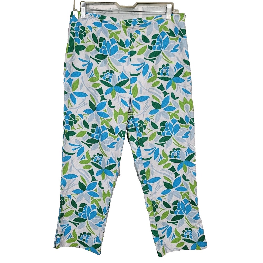 Vintage 90s Casual Corner Stretch Womens 8 Waffle Knit Floral Cropped Pants